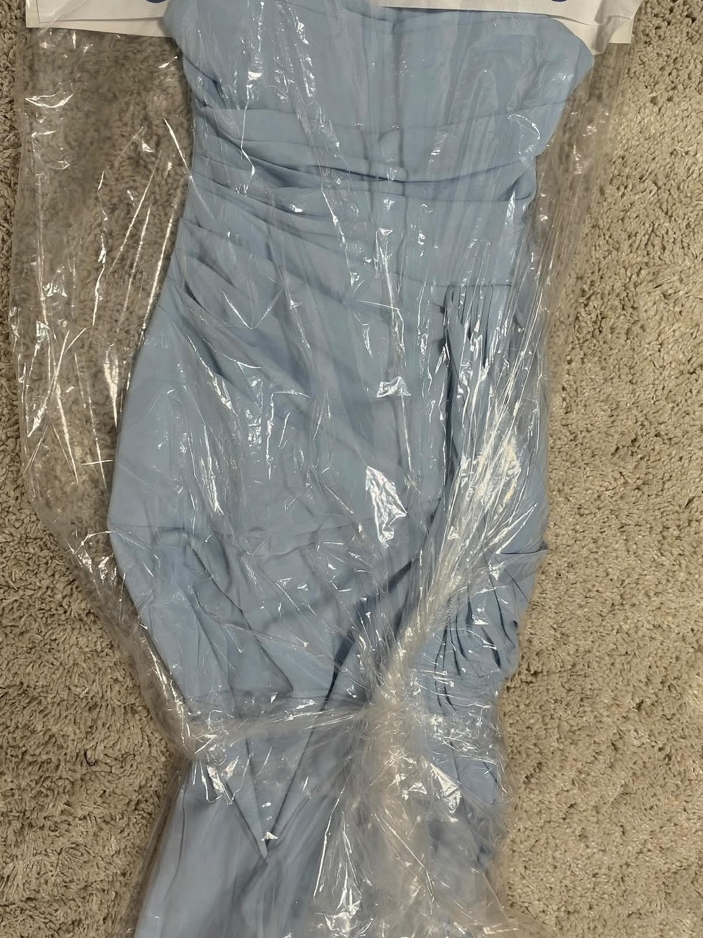Strapless Light Blue Draped Evening Dress with High Slit - Picture 6 of 9